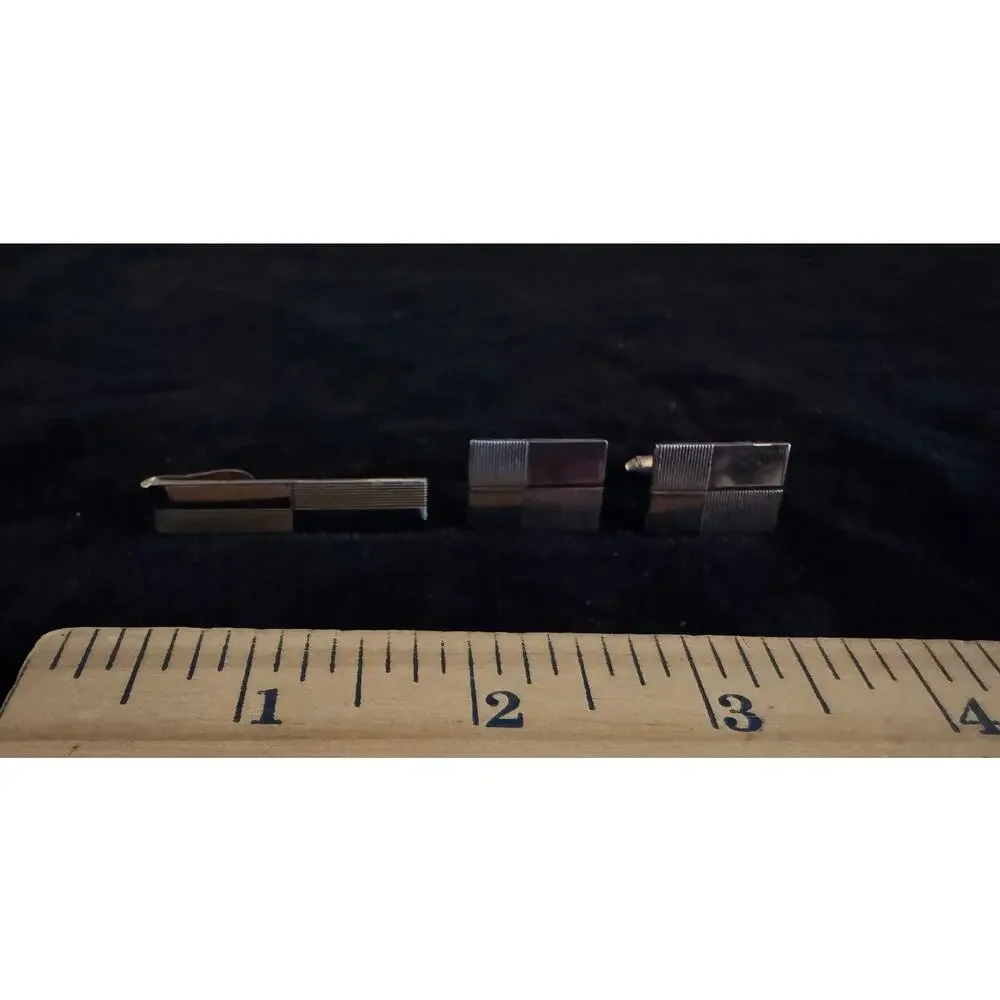 Vintage Set of Men's Accessories Cufflinks and Tie Bar Clip